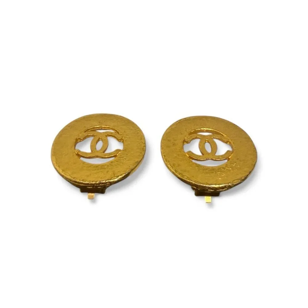 CHANEL Vintage CC Logo Gold Plated Circular Earrings